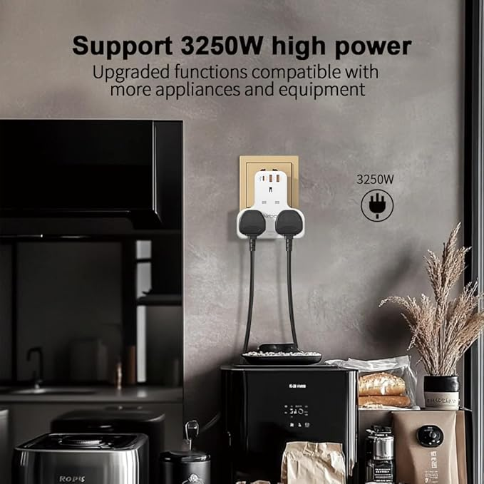 مقبس تمديد متعدد Airbot Air 3C-PD بقوة 3250 واط، مقبس طاقة ثلاثي الاتجاهات مع منفذ USB + منفذ Type-C PD، محول مقبس تمديد متعدد62885105504898113
