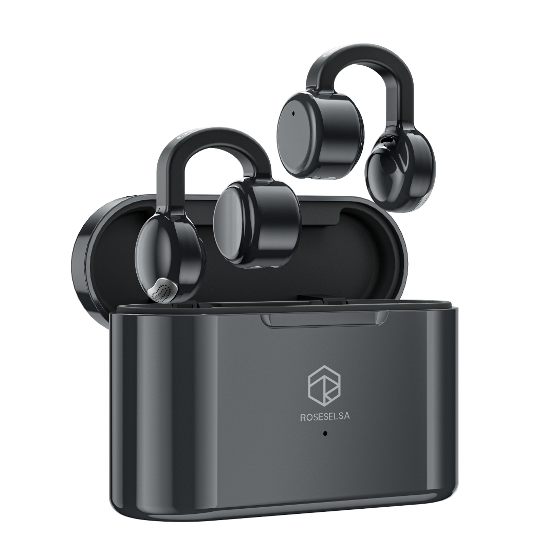 ROSESELSA OpenFree Open Ear Wireless Earbuds LDAC LDHC HiFi Sound Bluetooth 5.4 Earphones 52H Battery LC3 Game Mode 20ms(Black63615261449857110