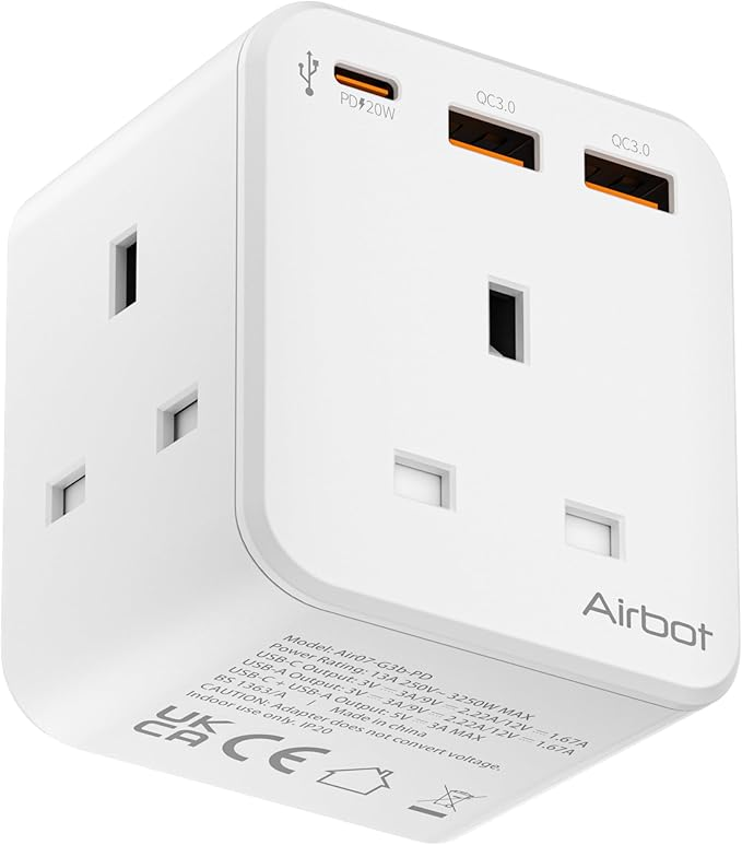 مقابس تمديد Airbot Air 3B-PD بقدرة 3250 واط، 3 منافذ مقابس، مقابس متعددة مع منفذ USB ومنفذ Type-C PD62885092999170110