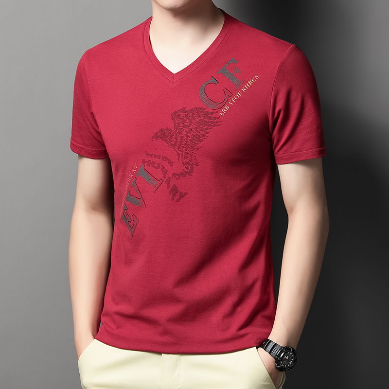 MOAIKA New Cotton Heart-Shaped Collar Summer Men's Short Sleeve in       red63534312198401111