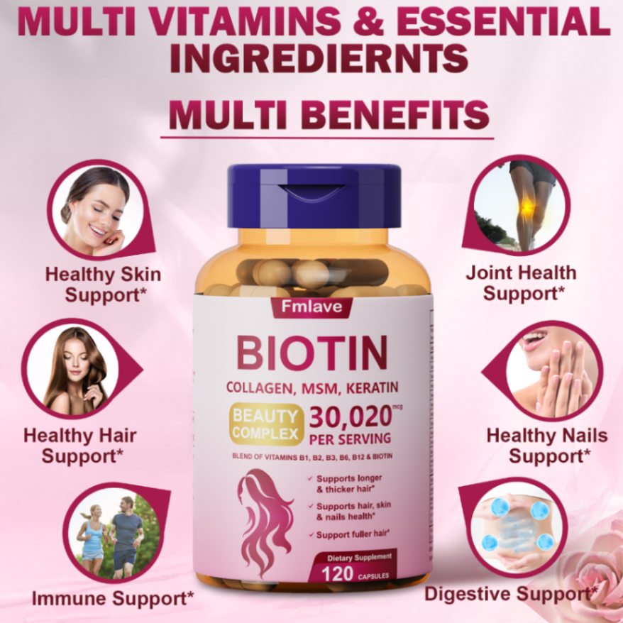 120 Capsules, 30020mcg - 17-In-1 Hair Growth Biotin Supplement with Kertain, Multivitamin, MSM, Zinc, Natural Herbal Extracts, Hair Growth Capsules for Longer, Thicker & Healthier Hair,Gluten-Free 63084118205186113