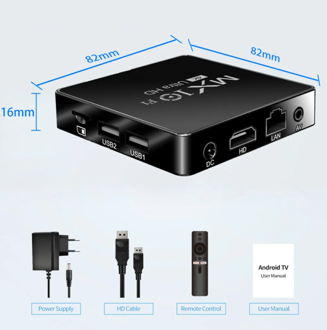 MX10 F1 Smart TV Box Allwinner H313 Mali-G31 Wi-Fi 2.4G + BT5 2.4G Android TV Box with 2GB RAM 16GB EMMC Flash63238455196929112